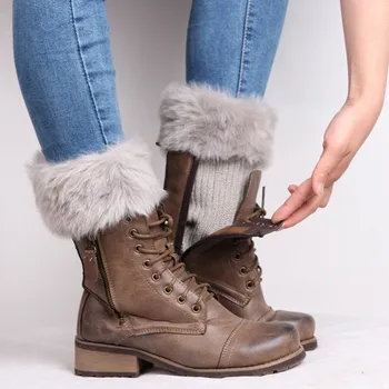 1 Пара высококачественных трикотажных манжет для ботинок, зимние гетры для женщин, женские вязаные крючком носки для ботинок с меховой отделкой, Верхние манжеты для ног