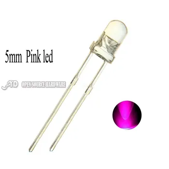 100шт Прозрачная линза, 5 мм Розовый светодиодный диод, Круглая прозрачная светодиодная лампа, сквозное отверстие