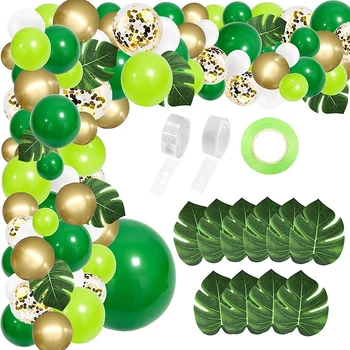 134шт Арка из воздушных шаров для вечеринки в джунглях, украшение из зеленых воздушных шаров с искусственными листьями тропической пальмы для вечеринки по случаю Дня рождения