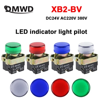 1шт 22 мм XB2-BV63 XB2-BV64 светодиодный индикатор контрольной лампы 24v 220v 380v Прямого типа Зеленый Красный синий белый