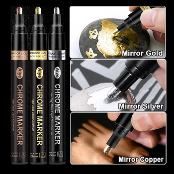 1шт 3-цветной зеркальный гальванический маркер Золото, серебро, медь, модель для ремонта игрушек, Жидкая хромированная ручка, Светоотражающая металлическая ручка для рисования 