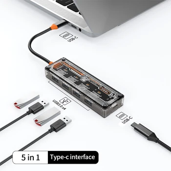 1ШТ Прозрачный Дизайн Type-C Концентратор 5В1 USB3.0/RJ45 Концентратор Многофункциональный 4K30Hz HDMI-совместимый USB 3.0 Адаптер Для Ноутбука Планшета