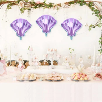2 шт. розовых, фиолетовых воздушных шара из алюминиевой пленки, вечеринка в океанской тематике по случаю дня рождения, банкетное помещение, украшенное воздушными шарами