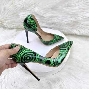 2018 г., женские туфли-лодочки зеленого цвета с острым носком из искусственной кожи, женские туфли-лодочки на высоком каблуке, пикантные свадебные женские туфли без застежки, вечерние туфли