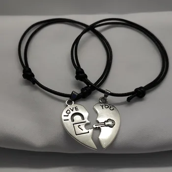 2019 Новый модный браслет для пары в подарок парню и девушке, браслет для влюбленных с черным веревочным сердечком, Оптовая продажа браслетов, прямая поставка