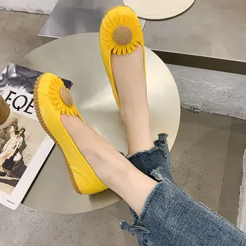 2023 Женская модная Желтая пляжная обувь без застежек, женская повседневная обувь на плоской подошве в стиле милого цветочного деко, кроссовки