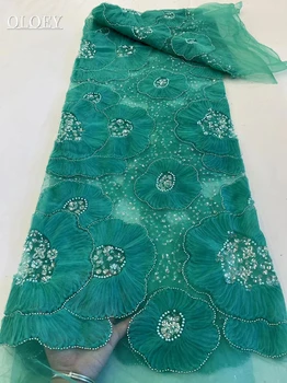 2023 Модная Элегантная Французская кружевная ткань с цветочной вышивкой из бисера в Африканском Нигерийском стиле С блестками Для свадебного платья
