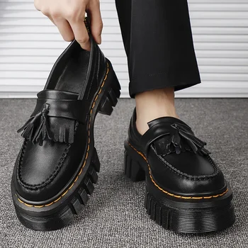2023 Роскошные Дизайнерские Женские туфли на платформе с круглым носком и толстой подошвой, женские тонкие туфли из натуральной кожи в британском стиле, увеличивающие рост