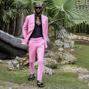 2024 Летние Розовые Мужские костюмы на двух пуговицах Slim Fit, 2 предмета, пальто, брюки, лацкан новейшего дизайна, Классическая Официальная Мужская официальная свадьба