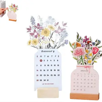 2024 Цветущие Цветы Настольный Календарь В Форме Вазы Новогодний Ежемесячный Календарь Планировщик Домашнего Офиса Декор Стола