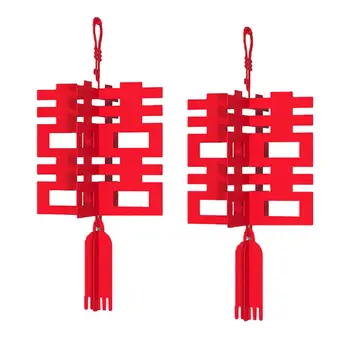 2шт Красный фонарь Китайское свадебное украшение 3D полый подвесной фонарь Свадебное подвесное украшение для фестиваля в помещении на открытом воздухе