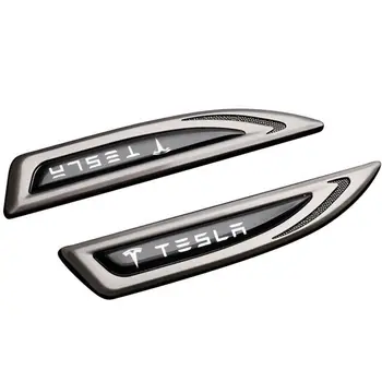 2шт Металлическая Серая Форма Лезвия 3D Эмблема Боковое Крыло Автомобиля Значок для Tesla Модель 3 S X Y