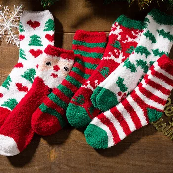 3 пары Рождественских Женских Носков, Зимние Теплые Плюшевые Хлопчатобумажные Носки, Милые Носки Санта-Клауса От Холода, Носки для Женщин, Рождественские Подарки