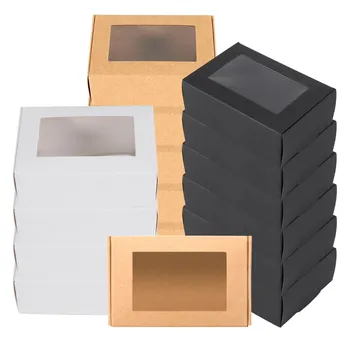 30 Шт Мини-Коробка из Крафт-бумаги с Окошком Подарочная Упаковочная Коробка для Мыла, Кондитерских Конфет (Черный Коричневый Белый)