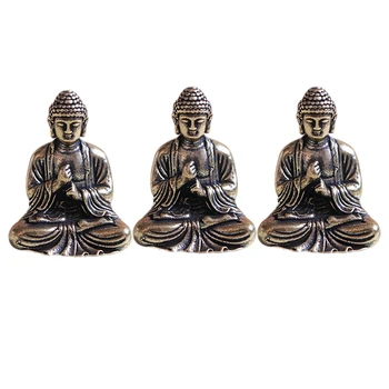 3X мини-статуя Будды Бронзовая статуя Будды Китайский буддизм Чистая медь Бронзовая статуя Будды Шакьямуни