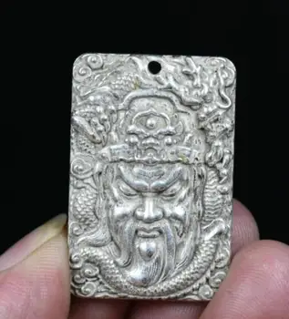 4 см Редкая старинная китайская подвеска Miao Silver Feng Shui Guan Gong Dragon Lucky Pendant из серебра