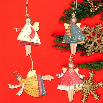 4 штуки рождественских металлических угловых елочных украшений, цветная девочка, Маленький Ангел с подвесной нитью для елочных украшений