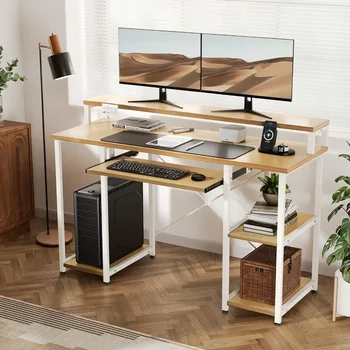 47-дюймовый Домашний офисный стол с подставкой для монитора, Компьютерный стол с полками для хранения, столы для гостиной, мебель для чтения, игр