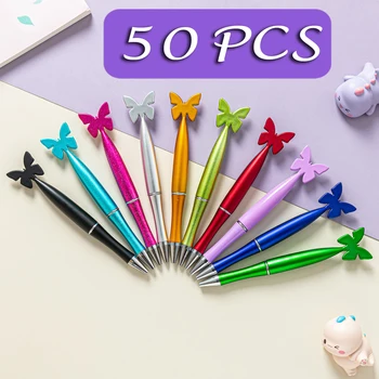 50шт Шариковая ручка с бабочкой Поворотные шариковые ручки Офисные школьные принадлежности Приз для детей и студентов
