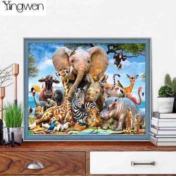 5D алмазная живопись групповое фото животных украшение дома мозаика слон полная алмазная вышивка Жираф DIY наборы для вышивки крестом искусство