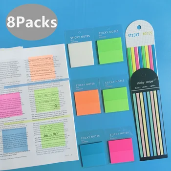 8 Упаковок стикеров с флажками, 8 цветных вкладок, индексный флаг, яркие цвета, наклейки с индексами страниц, полупрозрачные пейджмейкеры для закладок страниц.
