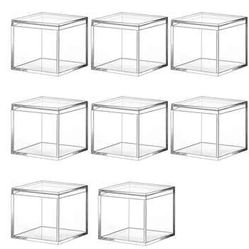 8 Штук прозрачной акриловой пластиковой квадратной шкатулки для драгоценностей Мини-коробка для хранения с крышкой Мини-квадратный контейнер
