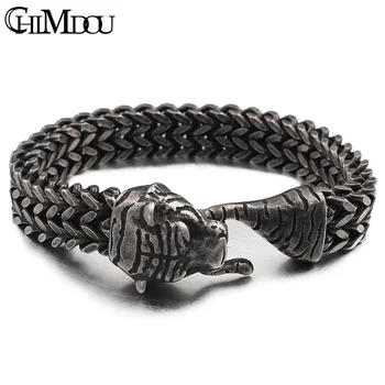 CHIMDOU Панк-рок Черного цвета, мужские браслеты-цепочки из нержавеющей стали, браслеты с головой тигра, турецкие мужские украшения AB675