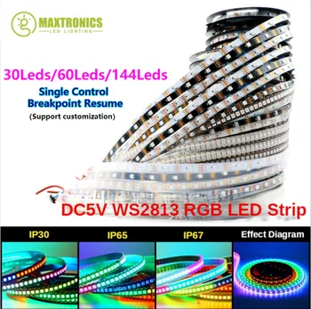 DC5V WS2813 Светодиодная лента RGB Полноцветная Контрольная Точка Ingle Возобновляет Работу С Индивидуально Адресуемой Лентой 30/60/144 пикселей/Светодиодов/М