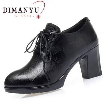 DIMANYU/ Женская обувь на высоком каблуке, Весна 2023, Новая Женская Модная обувь из натуральной кожи, Нескользящая Офисная Женская обувь на шнуровке