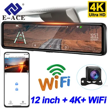 E-ACE Dash Cam 4k Для Автомобиля 12 ' Автоматический Видеомагнитофон Wifi Поддержка 1080P Камера заднего Вида GPS Черный Ящик Автомобиля Камера Приборной панели автомобиля