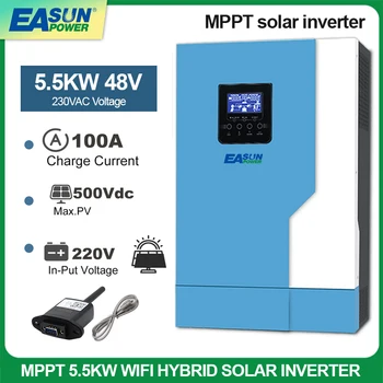 EASUN POWER 5.5kW Чистый Синусоидальный Солнечный Инвертор с Встроенным Зарядным Устройством MPPT 100A 24V 48V и Гибридным Инвертором PV 500V с WIFI Монитором