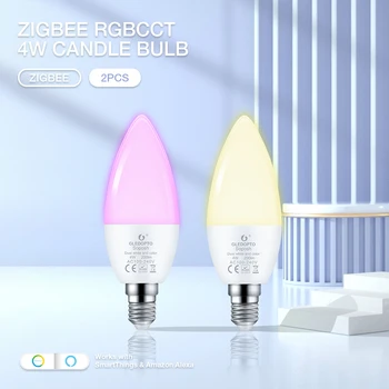 Gledopto Регулируемая яркость 2ШТ 4 Вт Светодиодная лампа Zigbee E14 E12 Работает С приложением Tuya SmartThings Alexa Echo Plus Голосовое Управление