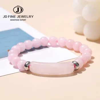 JD Натуральный розовый кварц, Прямоугольные браслеты с полосками, женские модные браслеты с целебным кристаллом, Простые браслеты из бисера для женщин