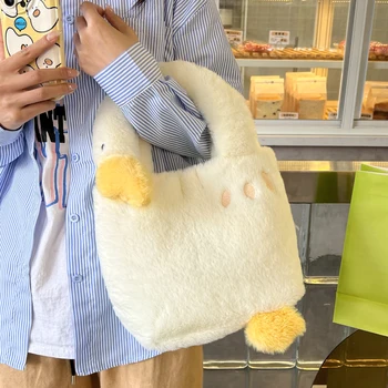 JIAERDI Белая бархатная сумка через плечо с милым гусем, женская сумка-тоут большой емкости, женская сумка в стиле кавайной Лолиты, женская сумка для ежедневных покупок