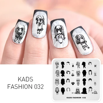 KADS FASHION 032 Надпечатка милый дизайн для девочек Шаблон для тиснения ногтей графическая пластина шаблон для маникюра для ногтей трафареты для тиснения ногтей