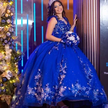 Lorencia Royal Blue Бальное платье Quinceanera Dress 2023 Кружевные Аппликации Из Бисера Пышное Платье Sweet 16 15 Vestidos De 15 Anos YQD257