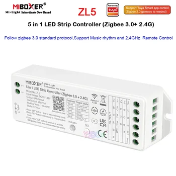Miboxer Одноцветный/Двойной белый/RGB/RGBW/RGB + CCT Zigbee 3,0 2,4 G 5 в 1 Контроллер светодиодной Ленты 12V 24V 36V 48V 2,4 G Пульт дистанционного управления