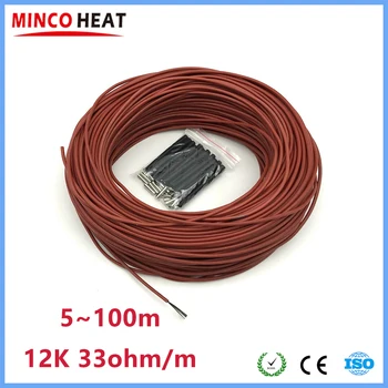 MINCO HEAT 5 ~ 100 метров 12K 33ohm / m Инфракрасный нагревательный кабель из углеродного волокна, 3 мм провод для подогрева пола