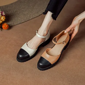 Phoentin, обувь на толстом высоком каблуке с круглым носком, 2023 летние женские босоножки в стиле ретро, туфли-лодочки из натуральной кожи, разноцветные сандалии FT2390
