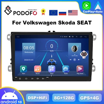 Podofo 9-дюймовый CarPlay Android-Радио Для VW Volksawagen Skoda SEAT Universal 8G + 128G Мультимедийный Плеер 2din Головное Устройство GPS Стерео