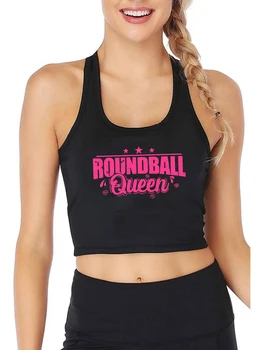 Roundball Queen Графический Дизайн Сексуальный Облегающий Укороченный Топ Женский Roundball Sport Тренировочные Майки Для Тренажерного Зала Фитнес-Камзол