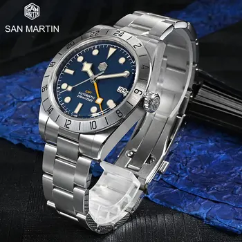 San Martin 39mm GMT BB Цветной Циферблат Роскошных Мужских Часов Автоматические Механические Часы Sapphire Date BGW9 Деловые Часы Для Мужчин Diver