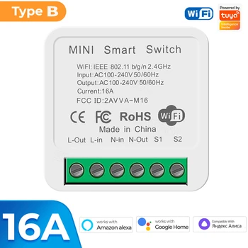 Tuya 16A Mini Wifi Zigbee Smart Switch Поддерживает 2-Полосный Модуль Автоматизации Управления Синхронизацией Smart Life App для Alexa Google Home
