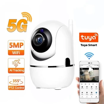 Tuya 5 ГГц 2,4 ГГц WiFi PTZ Камера 5MP Камера Безопасности с Автоматическим Отслеживанием Двухстороннее Аудио AI Обнаружение Движения Человека Беспроводной Радионяня