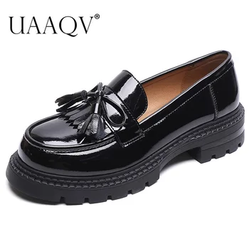 UAAQV Черные женские лоферы на платформе, повседневные женские туфли-лодочки, трендовый весенне-летний дизайн, роскошные женские туфли на каблуках