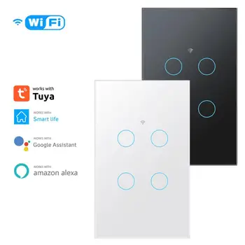 Wi-Fi Умный сенсорный выключатель света 1/2/3/4 банды, два способа подключения, Tuya Smart Life Control Через Alexa Home, Яндекс Алиса