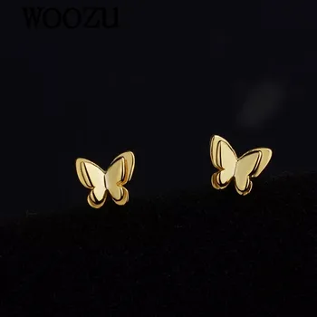 WOOZU 14k позолоченные серьги-гвоздики из стерлингового серебра 925 пробы с милыми бабочками Для женщин, подростков, корейских шикарных украшений с насекомыми