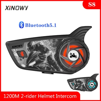 XINOWY S8 Мотоциклетный Шлем Домофон Bluetooth Гарнитура Для 2 Гонщиков 1200 М Полнодуплексный Переговорный Коммуникатор IP65 Type-C Микрофон