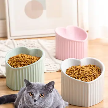 YOUZI 5,5-дюймовая керамическая миска для кошек с приподнятым верхом От рвоты, без стресса, Микроволновая печь, можно мыть в посудомоечной машине, приподнятая миска для кошачьего корма (14x14x12 см)