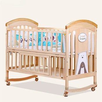 YQ JENMW Детская кроватка из массива дерева, самый продаваемый дизайн детской кроватки из массива сосны / детская кроватка-качели / детская кроватка для взрослых с креплением к детской кроватке